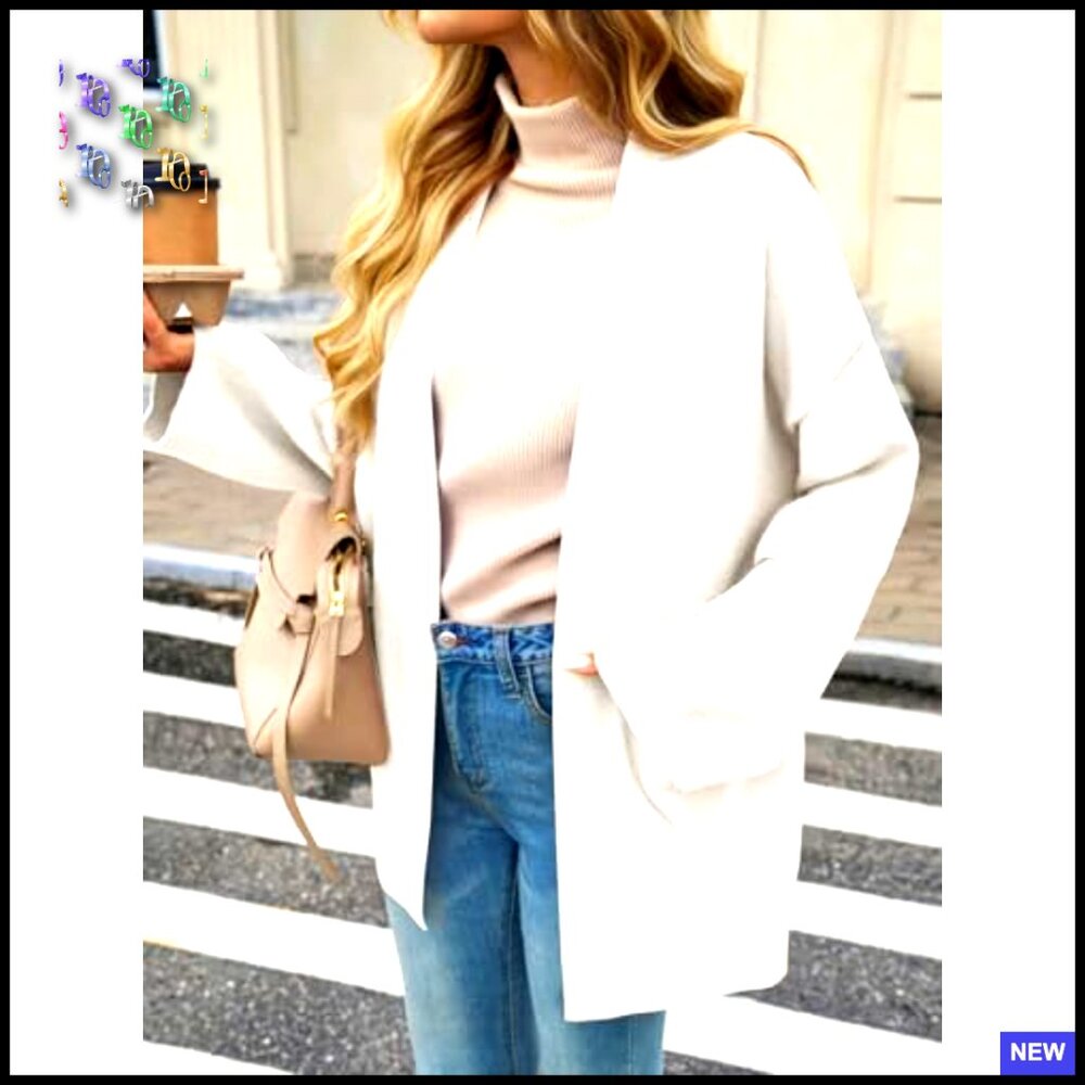 Oversized Open Front Cardigan Shawl Sweater Knit Fall Outerwear with Pockets - Picture 5 of 7